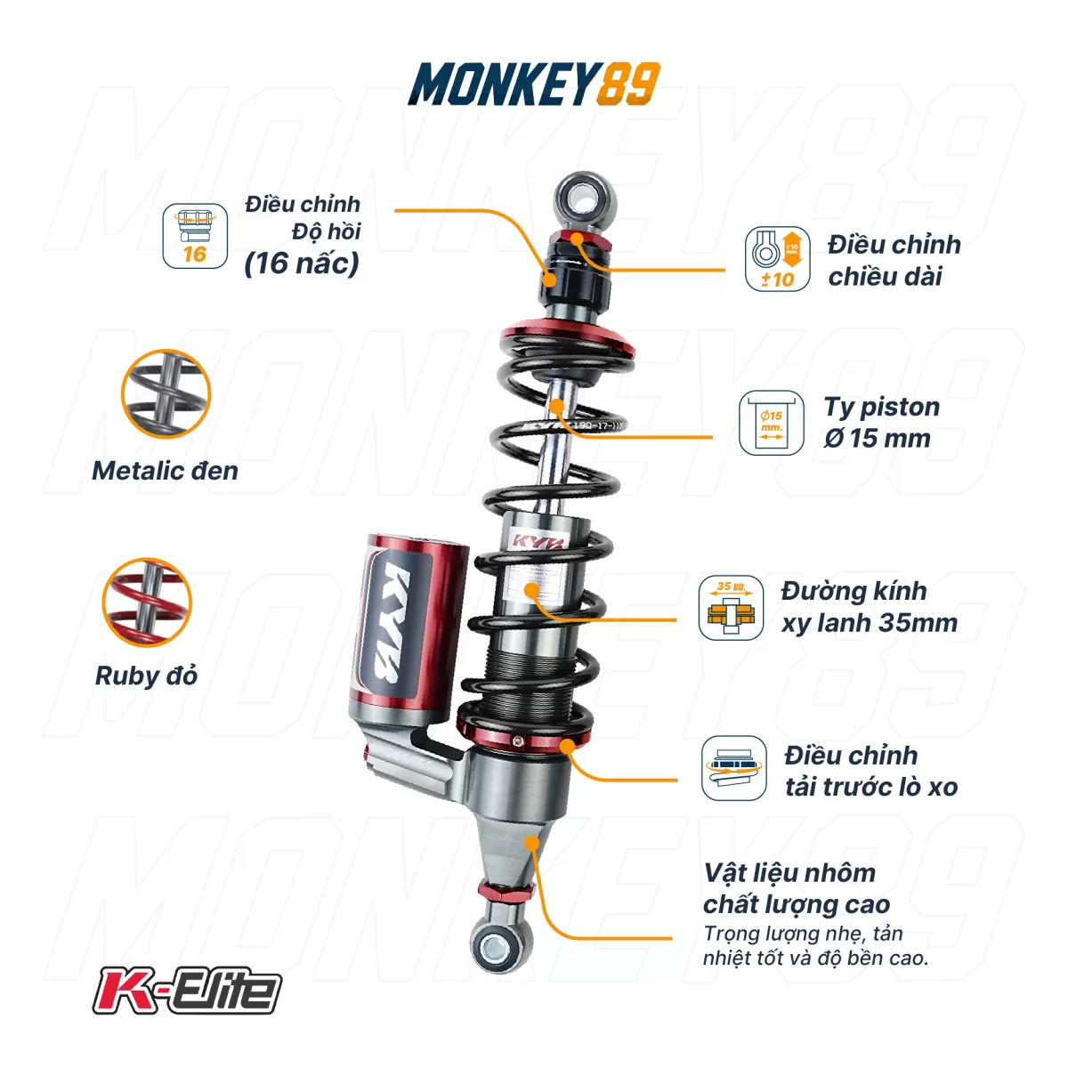 HUỘC SAU KYB ĐEN (330MM+10MM) HONDA LEAD 125 K-ELITE CHÍNH HÃNG NHẬT BẢN - ảnh 8