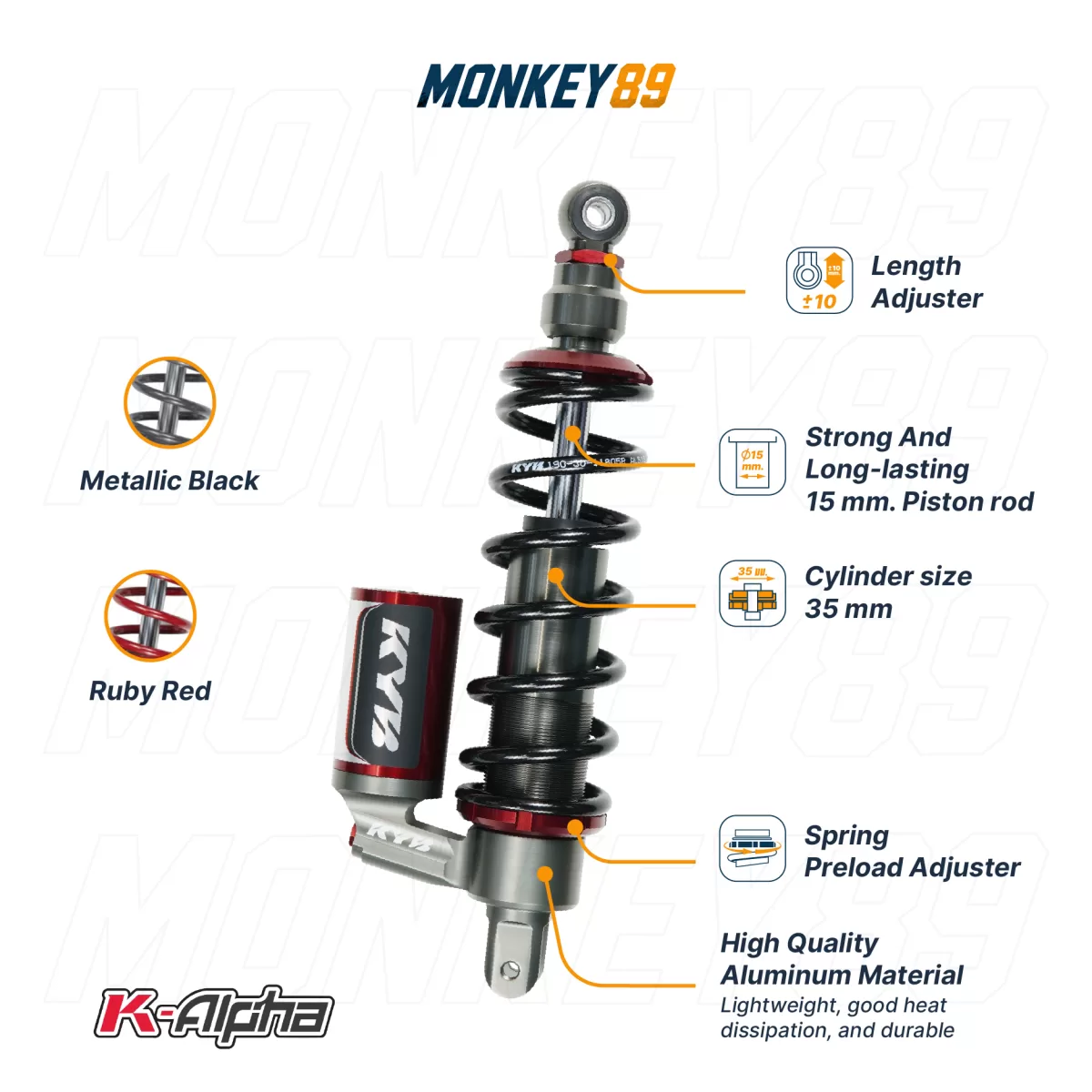 PHUỘC SAU KYB ĐEN (330MM + 10MM) HONDA CLICK / VARIO / VISION / SH MODE K-ALPHA CÔNG NGHỆ NHẬT BẢN CHÍNH HÃNG - ảnh 7
