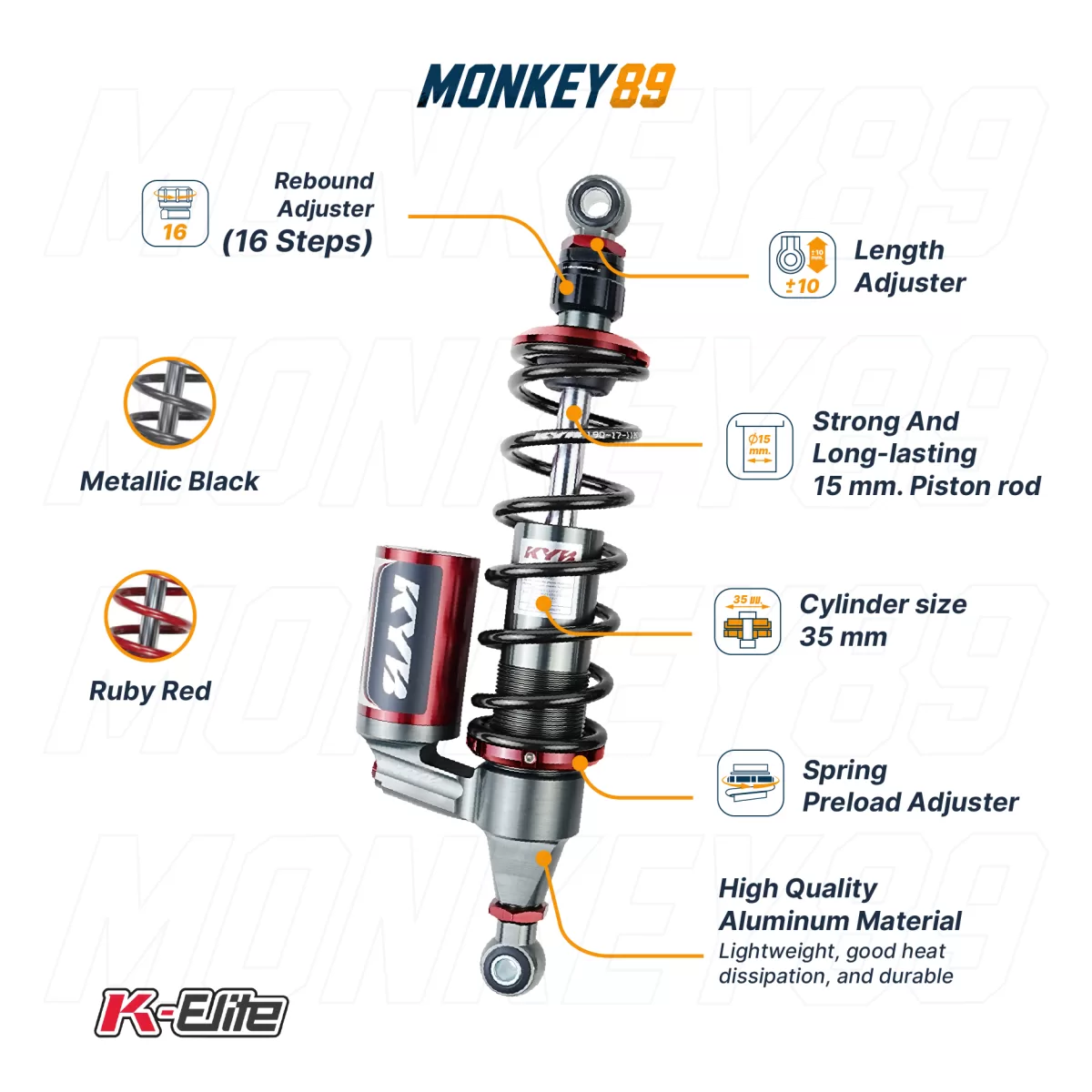 PHUỘC SAU KYB ĐEN (362MM+10MM) HONDA CT125 K-ELITE CHÍNH HÃNG NHẬT BẢN - ảnh 7