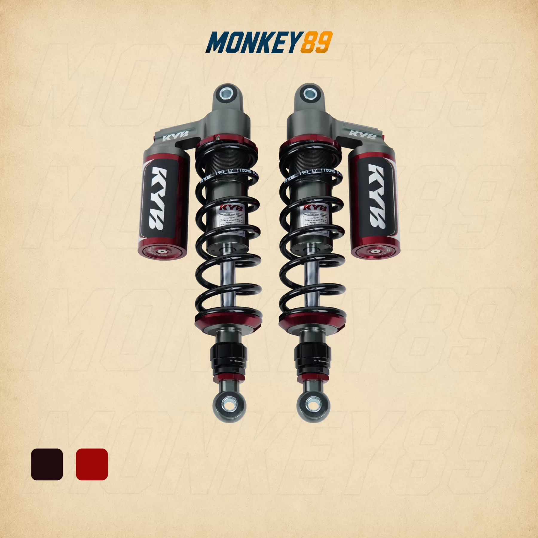 GENUINE KYB BLACK (330MM+10MM) REAR SHOCKS FOR HONDA MONKEY / WAVE / FUTURE 125I K-ELITE JAPANESE TECHNOLOGY
