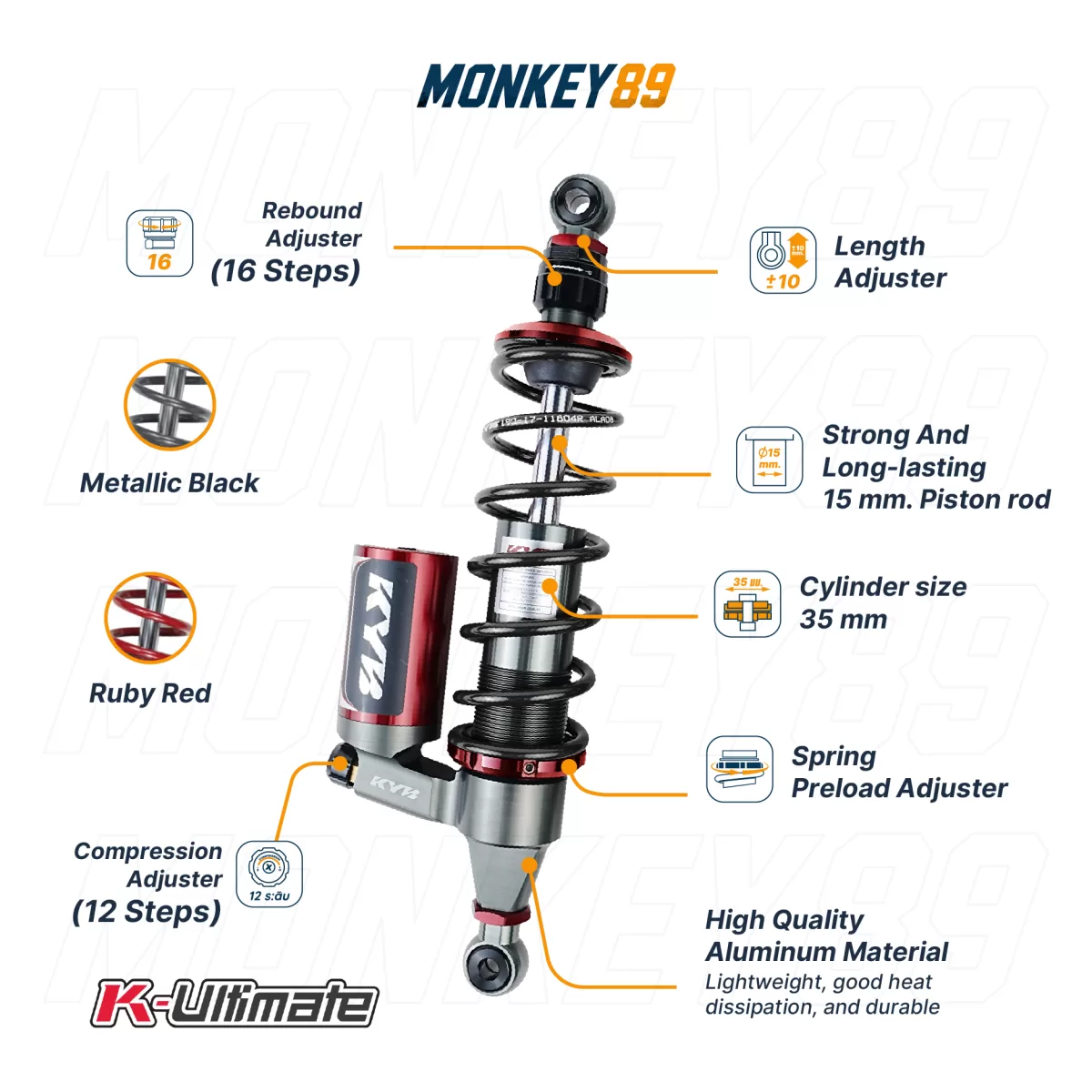 PHUỘC SAU KYB ĐEN (362MM+10MM) HONDA CT125 K-ULTIMATE CHÍNH HÃNG CÔNG NGHỆ NHẬT BẢN - ảnh 7