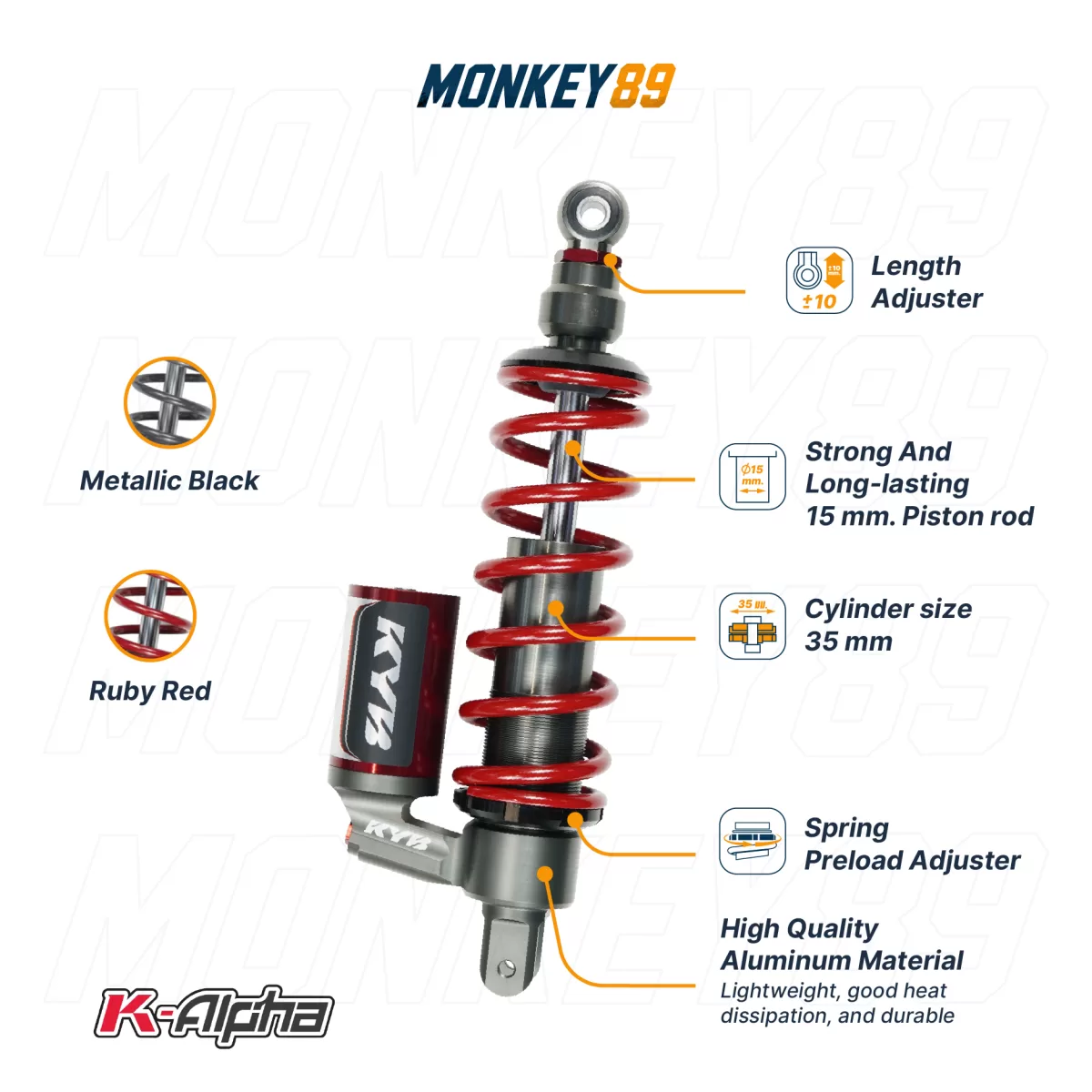 PHUỘC SAU KYB ĐỎ (330MM + 10MM) HONDA CLICK / VARIO / VISION / SH MODE K-ALPHA CÔNG NGHỆ NHẬT BẢN CHÍNH HÃNG - ảnh 9