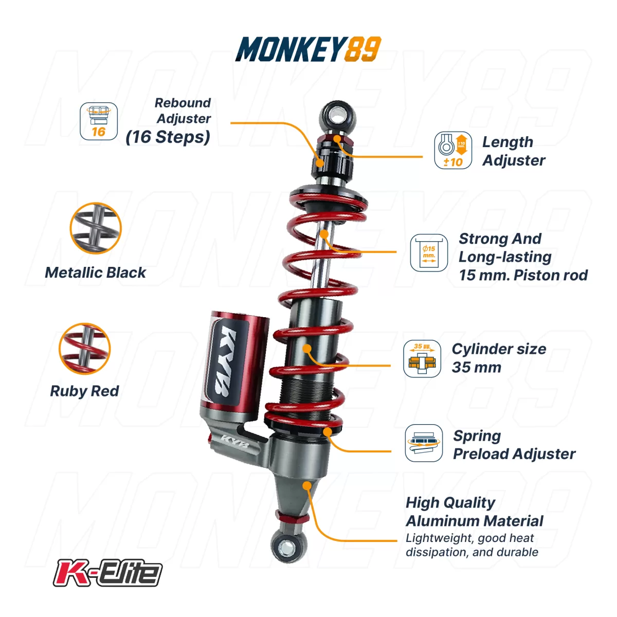 PHUỘC SAU KYB ĐỎ (330MM+10MM) HONDA LEAD 125 K-ELITE CHÍNH HÃNG NHẬT BẢN - ảnh 7