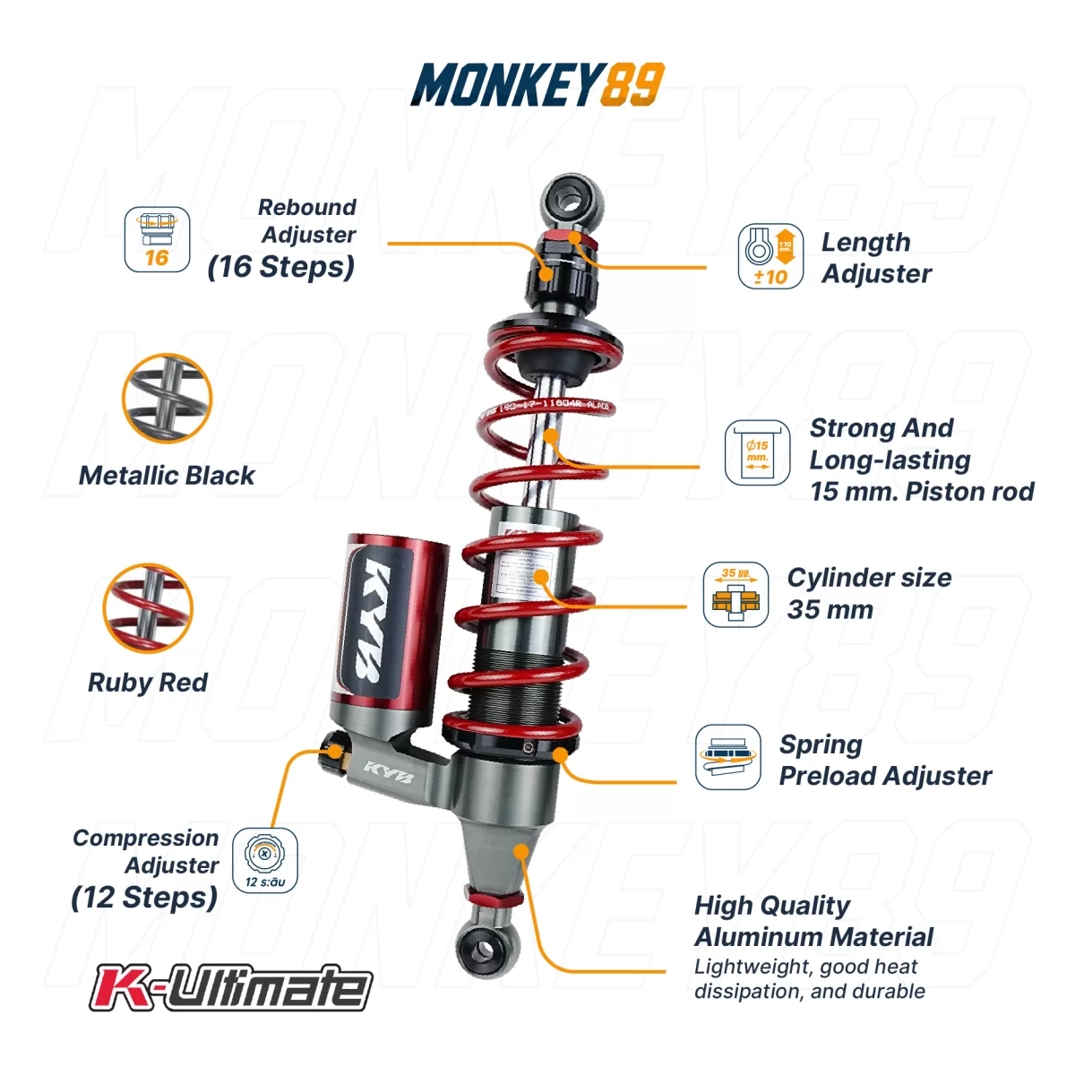 PHUỘC SAU KYB ĐỎ (362MM+10MM) HONDA CT125 K-ULTIMATE CHÍNH HÃNG CÔNG NGHỆ NHẬT BẢN - ảnh 7
